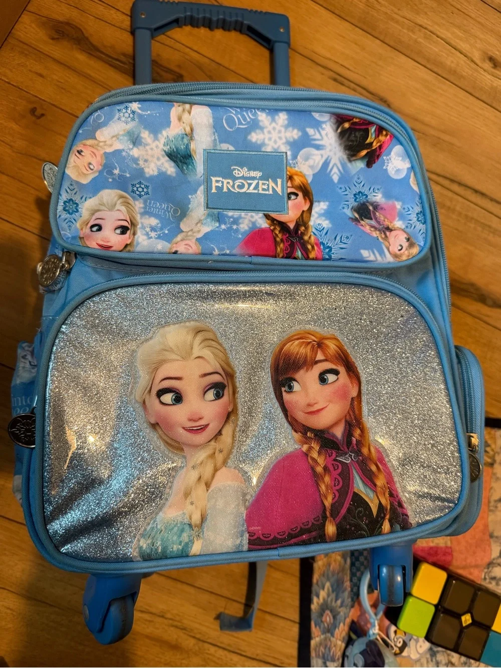 Disney Frozen Light Blue and Pink Character Rolling Backpack and Lunchbox Set
